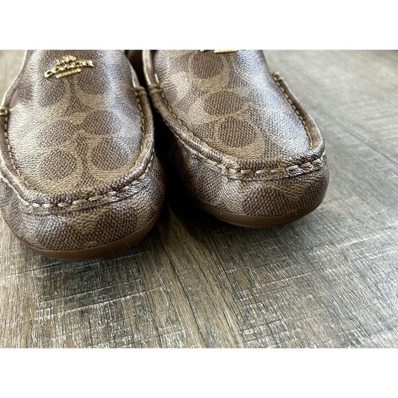 Coach Women's Marley Driver Loafers Size 9.5 Tan Monogram Logo Canvas - Picture 4 of 12